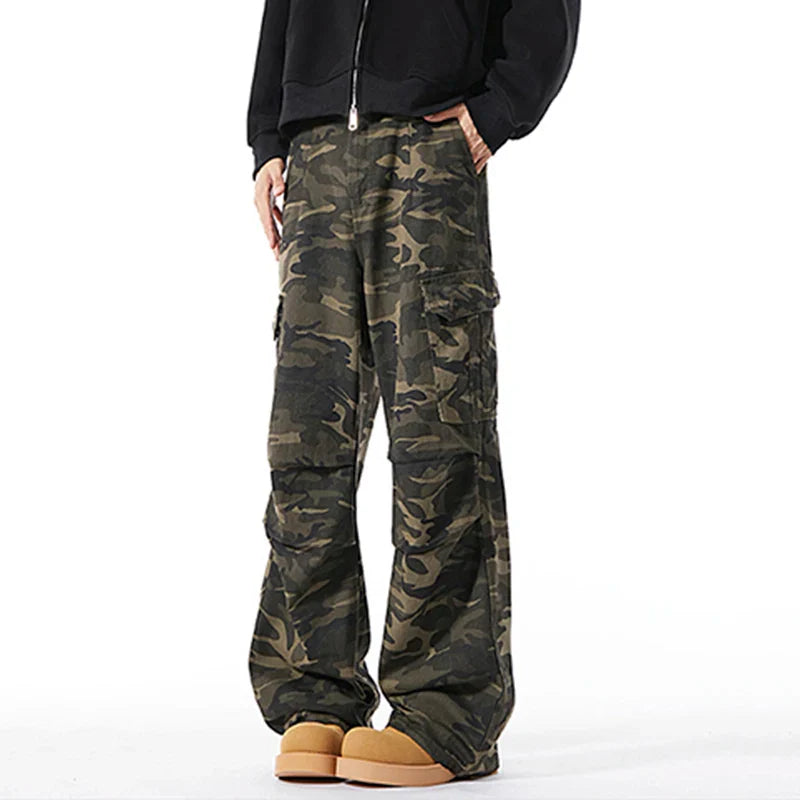 Men Baggy Camouflage Ripstop Cargo Jeans Male Classic Straight Casual Denim Pants American Style Street Hip Pop Denim Trousers