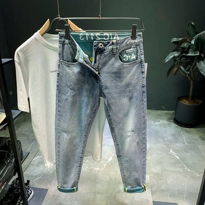 High-end 2023 Harajuku Designer Clothes Denim New Trousers Kpop Stretch Trendy Korean-style with Our Luxury Men's Casual Jeans