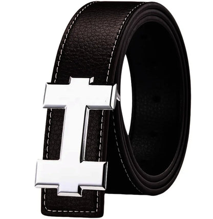 3.3cm Fashion Casual Belt with Silver Smooth Buckle, Designer men belt High-Quality, Unisex Fit, Perfect for Jeans Workwear