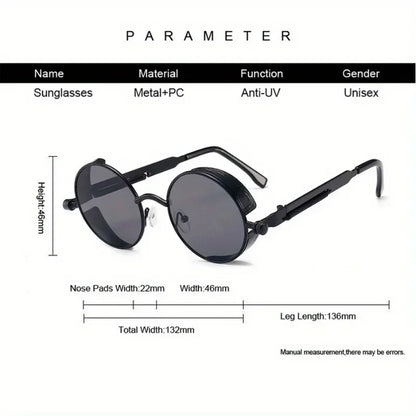 Classic Steampunk Sunglasses for Men and Women Retro Round Metal Frame Sunglasses
