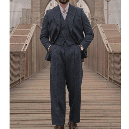 Italian Vintage Wool Bblend Men's suit 3pc Set Suit Jacket Vest Pants High Quality Men's Wool Suit Set Sports Casual Suit Coat