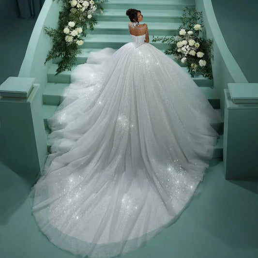 Customized Glitter Princess Wedding Dresses 2025 Beading Ball Gown Bride Dress Sweetheart Beaded Cathedral vestidos de novia