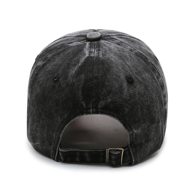 Letters Embroidered Patch Ripped Brushed Washed Distressed Design Style Unisex Cotton Adjustable Baseball Cap