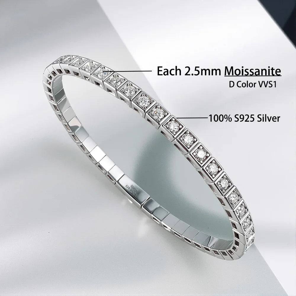 2.5MM Full D Color VVS1 Moissanite Bracelet Can Pass Diamond Test S925 Silver for Women Man Wedding Party Fine Jewelry