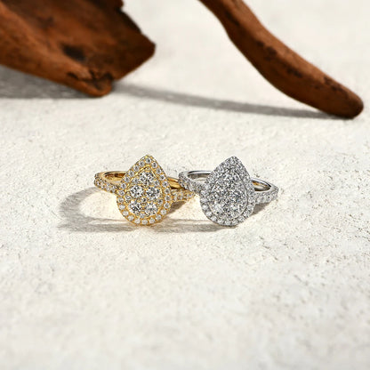 Round D VVS1 Moissanite Diamond Pear-Shaped Rings for Women S925 Sterling Silver Engagement Bride Vintage Jewelry Gifts