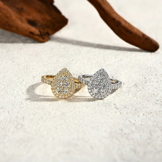 Round D VVS1 Moissanite Diamond Pear-Shaped Rings for Women S925 Sterling Silver Engagement Bride Vintage Jewelry Gifts