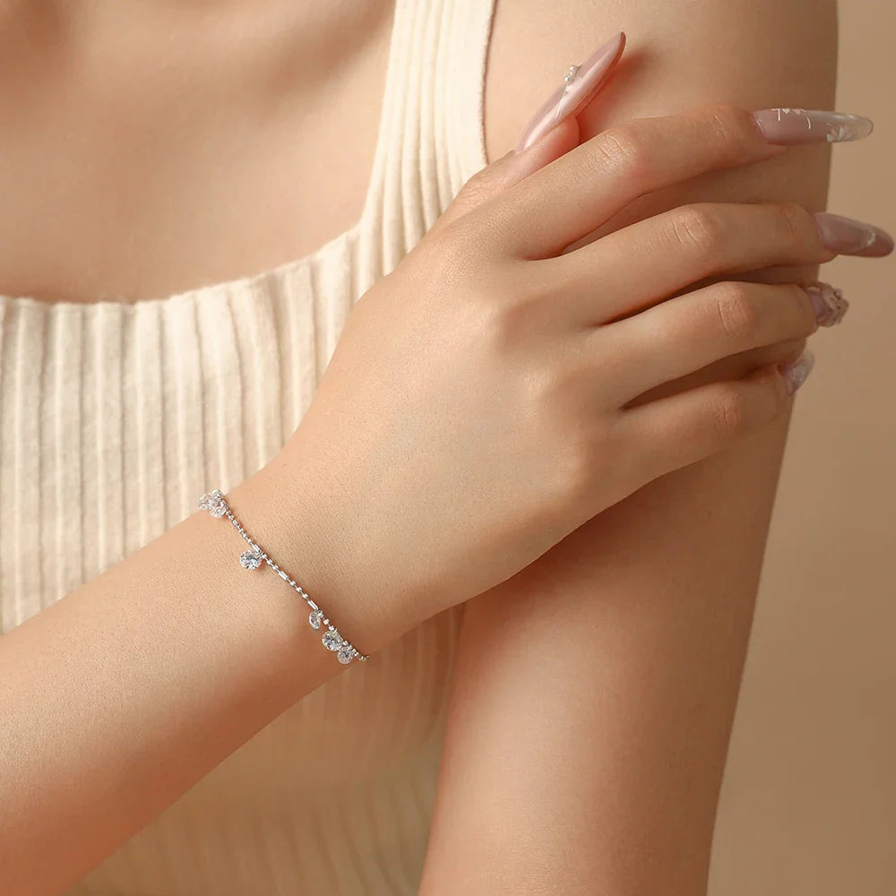 Round Cut Drilled Moissanite Bracelets Women S925 Silver Adjustable Beaded Chain Everyday Stackable Jewelry Party Gifts