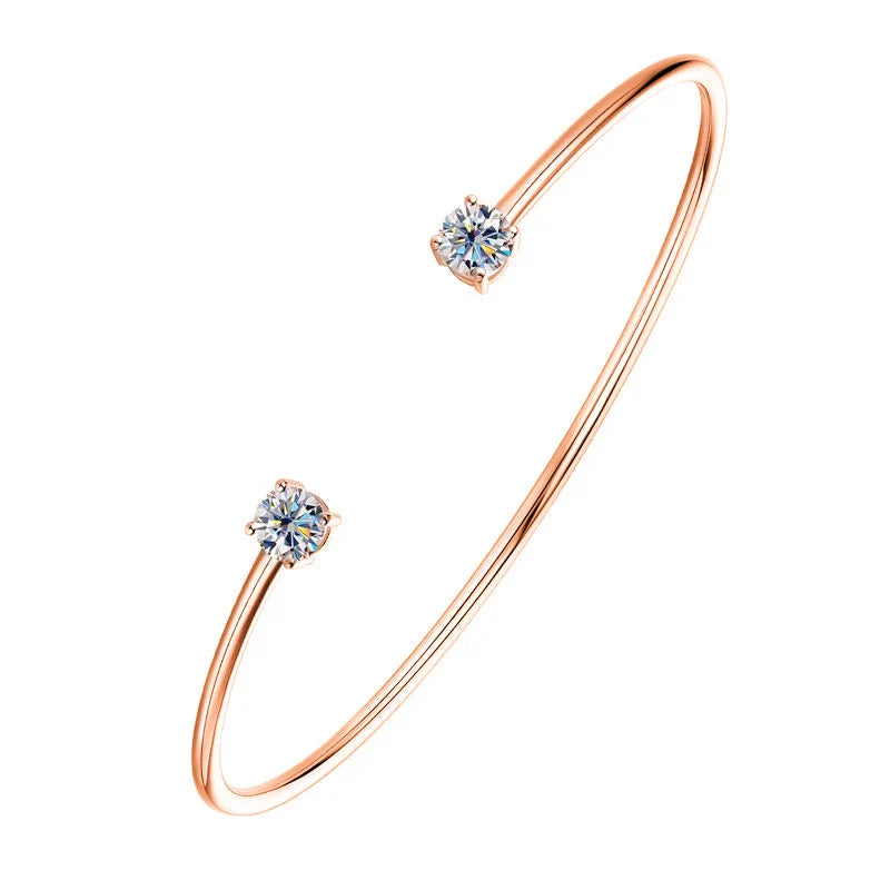 2-Stone 5mm Moissanite Bangles 100%S925 Silver Plated 18K Gold Diamond Bracelet for Women Party Gift Jewelry GRA Certified