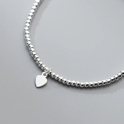 16cm Bracelets For Women Silver 925 Heart Silver Elastic Rope Round Bead Chain Sterling 925 Silver Women's Bracelet
