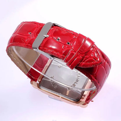 Fashion Women Watches Luxury Metal Rose Gold Square Ladies Quartz Wristwatch Rectangle Red Leather Female Clock