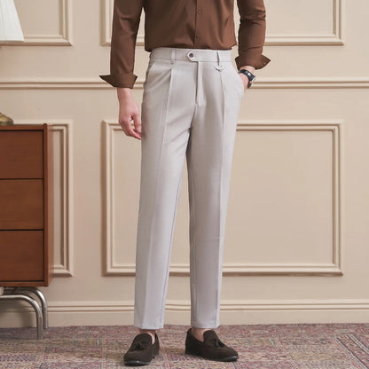 Men's High-Quality Woven Suit Trousers Slim Fit Formal Trousers, Classic Solid Color Trousers