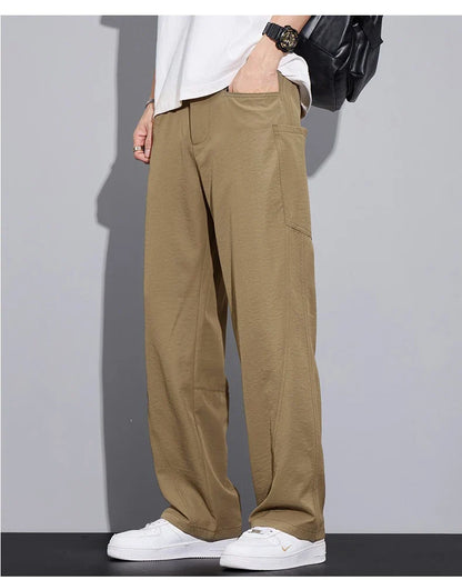 2026 Summer Thin Men's Loose Pants with Large Pockets Work Style Casual Straight Solid Color Male Simple Baggy Pants