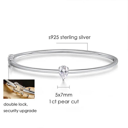 1CT Pear Cut Moissanite Bangles for Women GRA Certified D VVS1 Lab Diamond 100% s925 Sterling Silver Wedding Bracelets