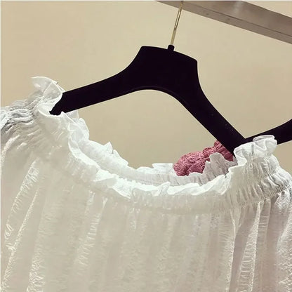 Black casual slash neck puff sleeve chiffon pullover women's blouse shirt female clothing tops fashion short blouses 2025
