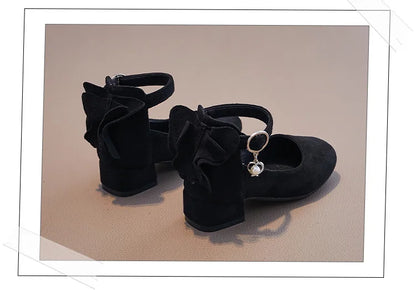 Little Girls Leather Shoes High Heel Baby Girls Party Shoes Bowknot Kid High Heel Shoes for 2023 Spring Princess Pink Shoes PU