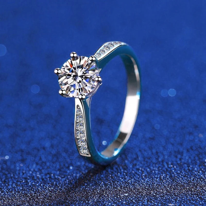 Real 3 Carat Moissanite Wedding Ring for Women 925 Sterling Silver Round Brilliant Lab Diamond Engagement Rings Gift