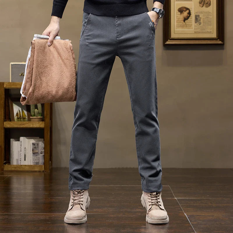 Fleece Men's Casual Pants 2025 Winter New Soft Fashion Business Velvet Slim Trousers Stretch Thick Classic Plush Male Pants