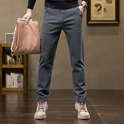 Fleece Men's Casual Pants 2025 Winter New Soft Fashion Business Velvet Slim Trousers Stretch Thick Classic Plush Male Pants