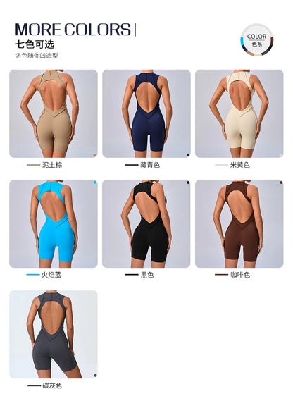 Women's High Elasticity Sports Bodysuit Kit Yoga Fitness Jumpsuit Open Back Hip-Lift Outdoors Gym Workout Sexy Fitness Outfit