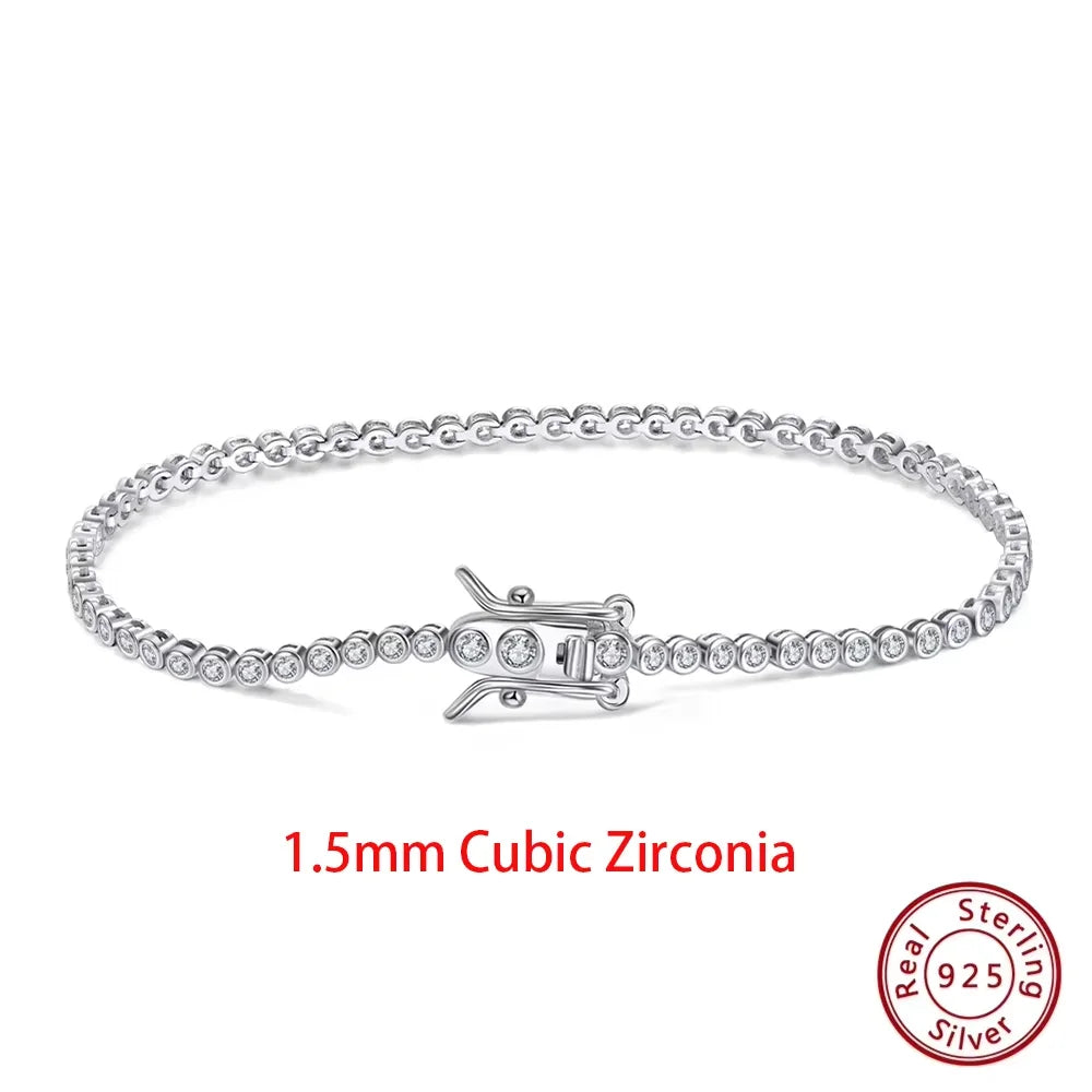 Shiny Tennis Bracelet 925 Sterling Silver 1.5/2/3mm Clear Cubic Zirconia for Women Luxury Chain Bracelet Jewelry SB143