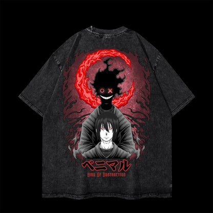 Anime Fire Force Benimaru T-shirt Women's and Men's Vintage Washed Cotton T Shirt Summer Harajuku Streetwear Men Tops Clothing
