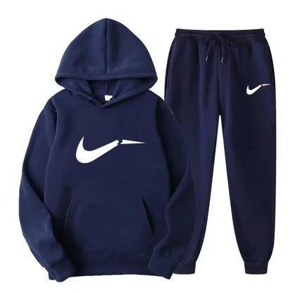 Men's fashionable pure cotton hooded sweatshirt set - Korean style trendy casual sportswear, loose fit, slimming effect