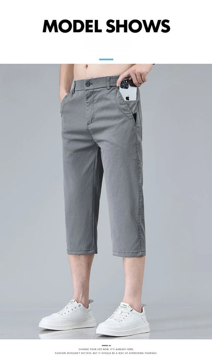 Men's Summer Lyocell Shorts Thin Breathable Comfortable Slim Korean Fashion Short Pants Elastic Waist Casual Vacation Pants