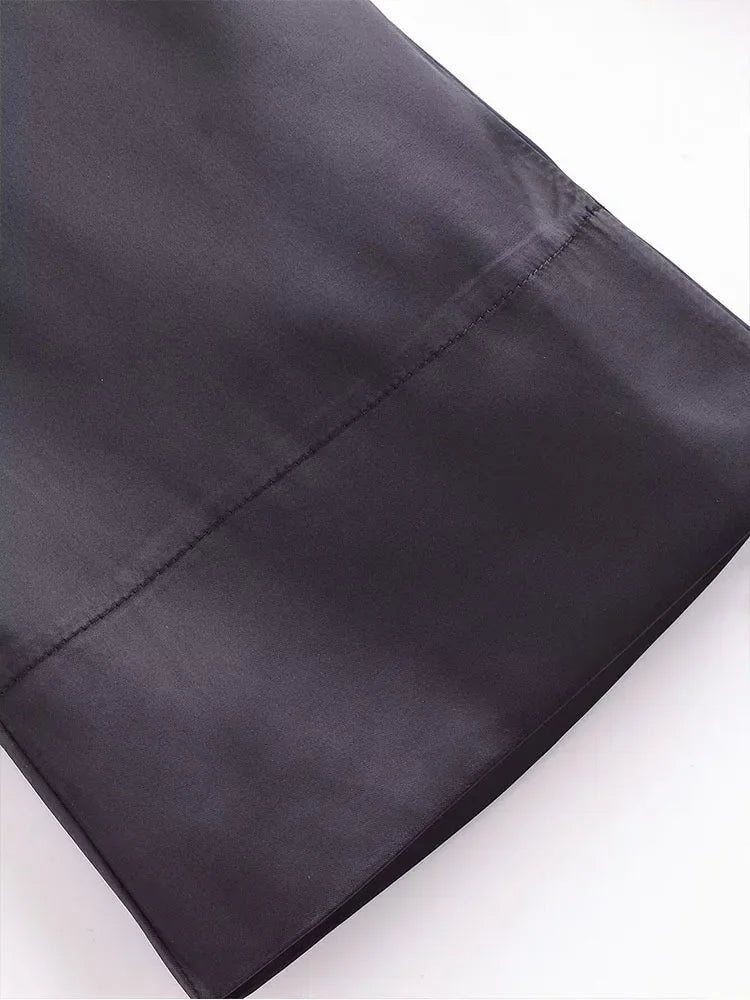 Women Fashion with Pockets Versatile High-waist Slim Multi-pocket Silk Satin Texture Straight Overalls
