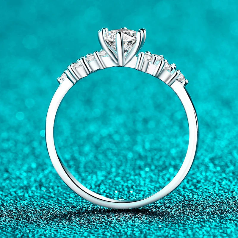 0.5ct 5mm Moissanite Ring for Women 925 Sterling Silver with White Gold Plated Lab Diamond Wedding Gemstone Bride Rings