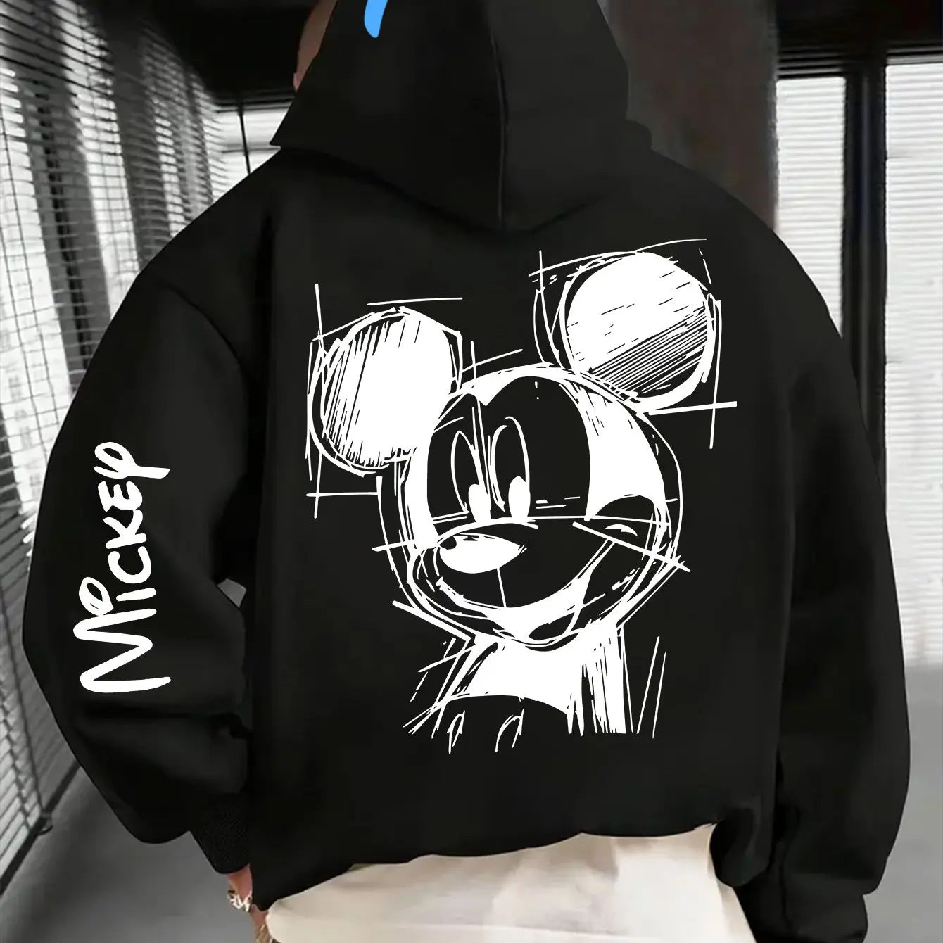 Hand-Drawn Line-Print Hooded Sweatshirt Unisex Casual Top-Fall Winter Hooded Sweatshirt Hooded Drawstring