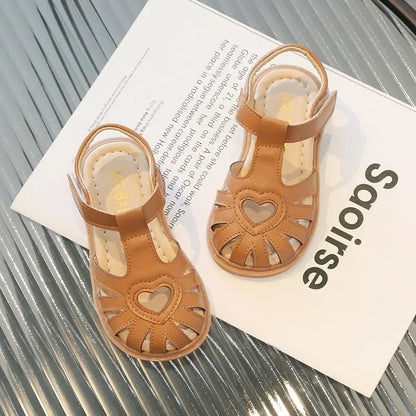 Children Girls Cute Barefoot Summer Sandals Flat Leather Enfants Party Dress Shoes Toddler Kids Love Soft Bottom
