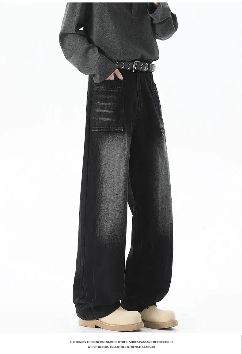 Men's Baggy Soft Casual Pants Gray Autumn Fashion Versatile Comfortable Stretch Straight  Leg Jeans Male High Street Retro Jeans