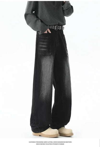 Men's Baggy Soft Casual Pants Gray Autumn Fashion Versatile Comfortable Stretch Straight  Leg Jeans Male High Street Retro Jeans