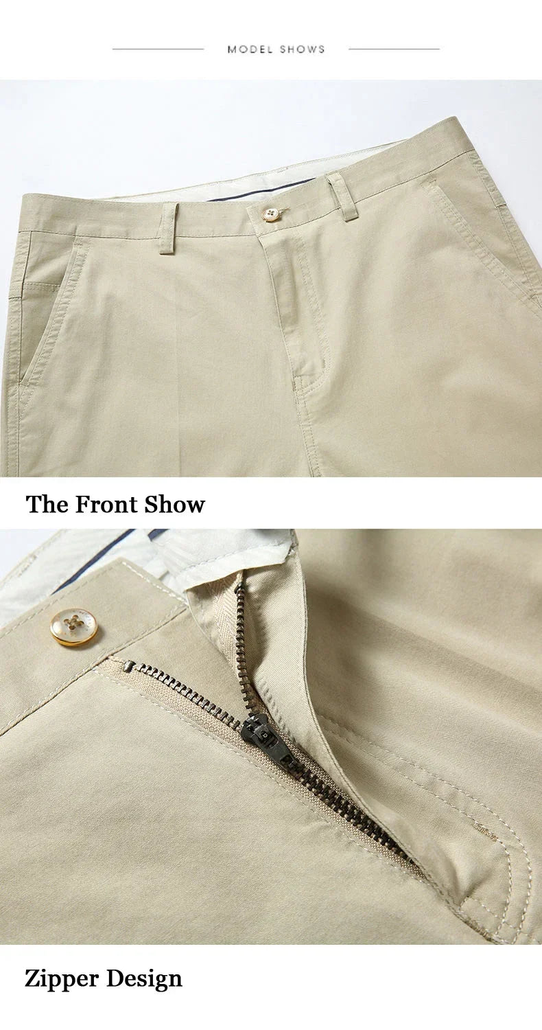 100% Cotton Spring Summer Middle-aged Cargo Trousers Men's Straight Slacks High Waists Thin Thick Breathable Male Suit Pants
