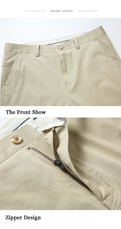 100% Cotton Spring Summer Middle-aged Cargo Trousers Men's Straight Slacks High Waists Thin Thick Breathable Male Suit Pants