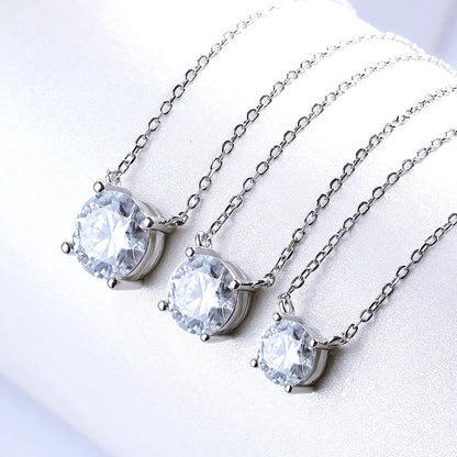 Colar Feminino de Moissanite Banhado a Ouro Branco 1-10 CT Clássico com Pingente de Quatro Garras Joia de Casamento em Prata Esterlina 925