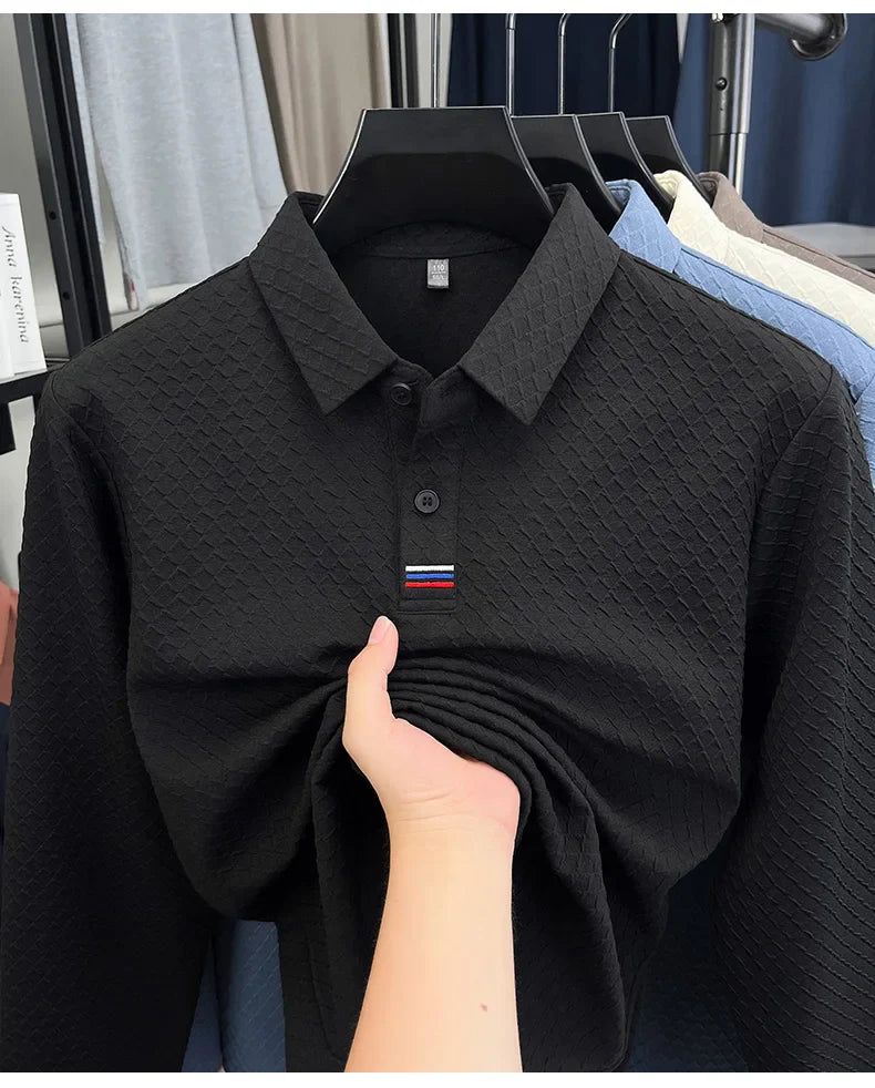 High quality fashion long sleeve polo shirt men's autumn new brand striped jacquard design Korean casual luxury lapel T-shirt