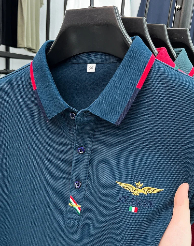 Spring and Autumn new 100% cotton long sleeved men's polo shirt brand high-end embroidered comfortable breathable casual T-shirt