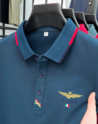 Spring and Autumn new 100% cotton long sleeved men's polo shirt brand high-end embroidered comfortable breathable casual T-shirt