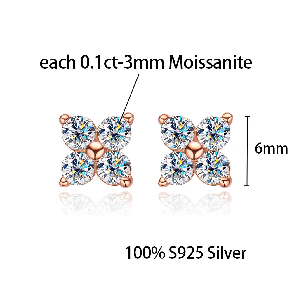 100% 925 Sterling Silver 0.1ct 3mm Moissanite Stud Earrings For Women 18K Gold Plated Sparkling Wedding Party Fine Jewelry