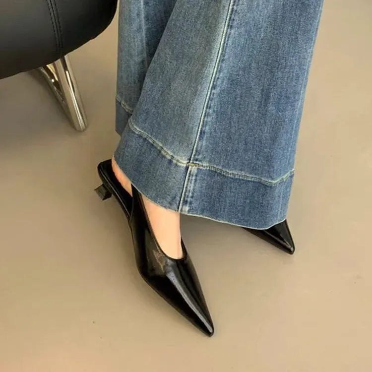 Sexy Pointed Toe Mid Heels Sandals Women Shoes Slingback Summer 2025 Trend Dress Leather Pumps New Elegant Party