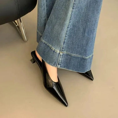 Sexy Pointed Toe Mid Heels Sandals Women Shoes Slingback Summer 2025 Trend Dress Leather Pumps New Elegant Party
