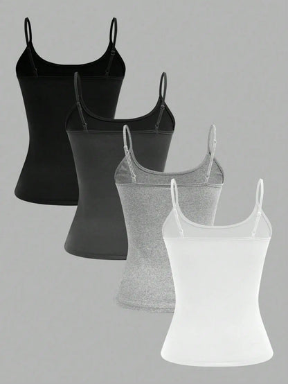 4 pcs Women Solid Color  Camisoles Vest Women Tank Tops Female Summer Sexy Strap Basic Tops Sleeveless Camisole T-shirt