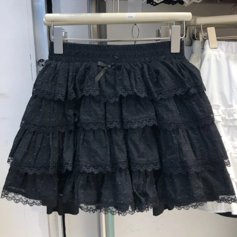 Women Tiered Ruffle Lace Mini Skirts with Bow Built-in Shorts Miniskirt Y2K Sweet Kawaii Lolita Cake Skirt Spring Summer 2026