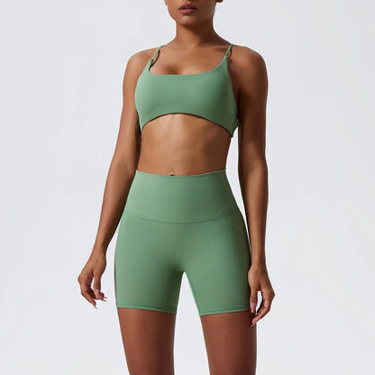Two Pieces Yoga Set Women Gym Shorts Sports Suit Female Soften Skin-Friendly Activewear Beauty Back Women Sportswear