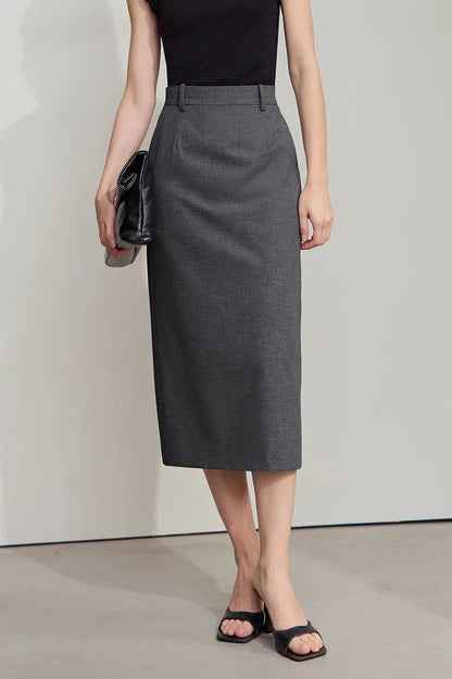 Women's Midi Skirt Minimalist New Summer Style High Intelligence Sense Commuting Elegant Back Slit Straight Skirt 12522034