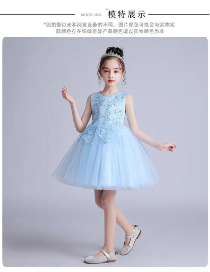 Summer Children Girls Sundress Young Teenagers Girls Sleeveless Princess Evening Dress 3-12Y Kids Girls Puffy Tulle Dress
