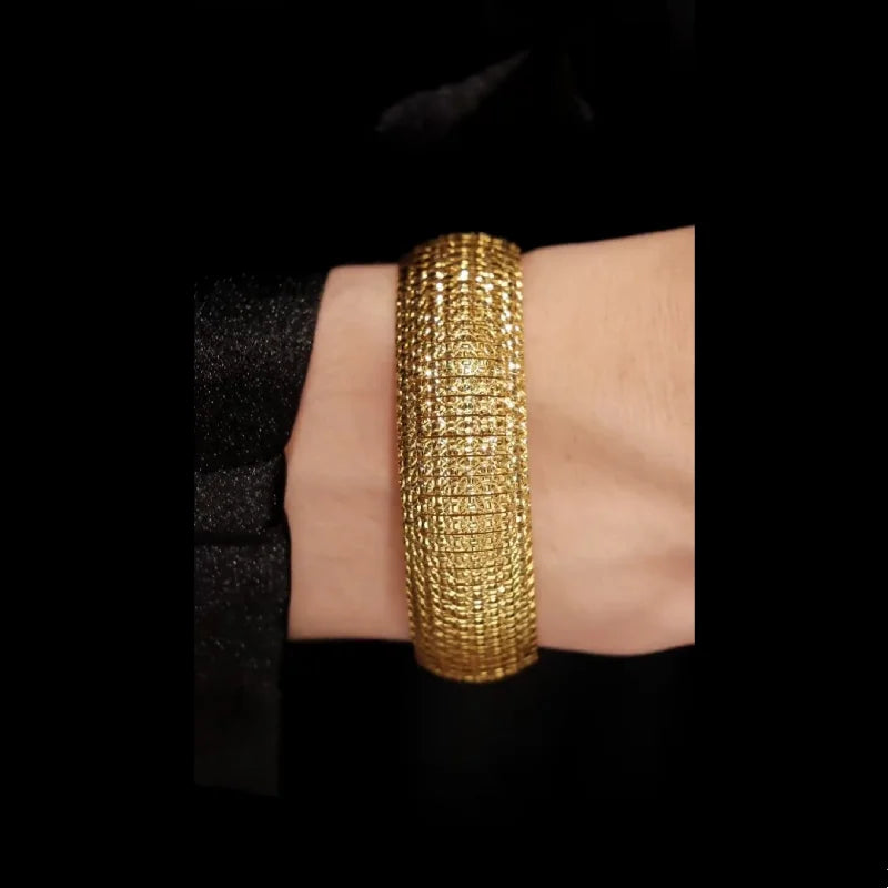 925 Silver Gold Plated Synthetic Zircon Bracelet Shimmering Wide Edition Bracelet for Women's Jewelry