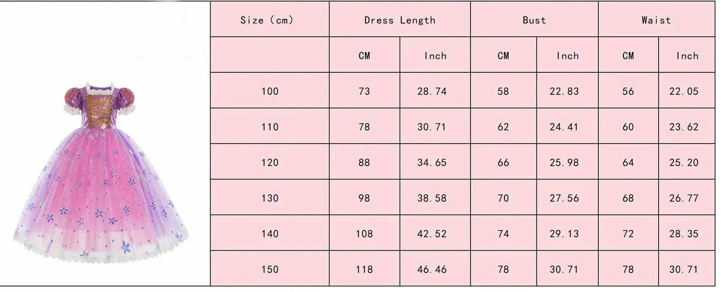 Short Sleeve Purple Puffy Dress + Accessories Girls Cosplay Rapunzel Summer Casual Dress Birthday Party Gift