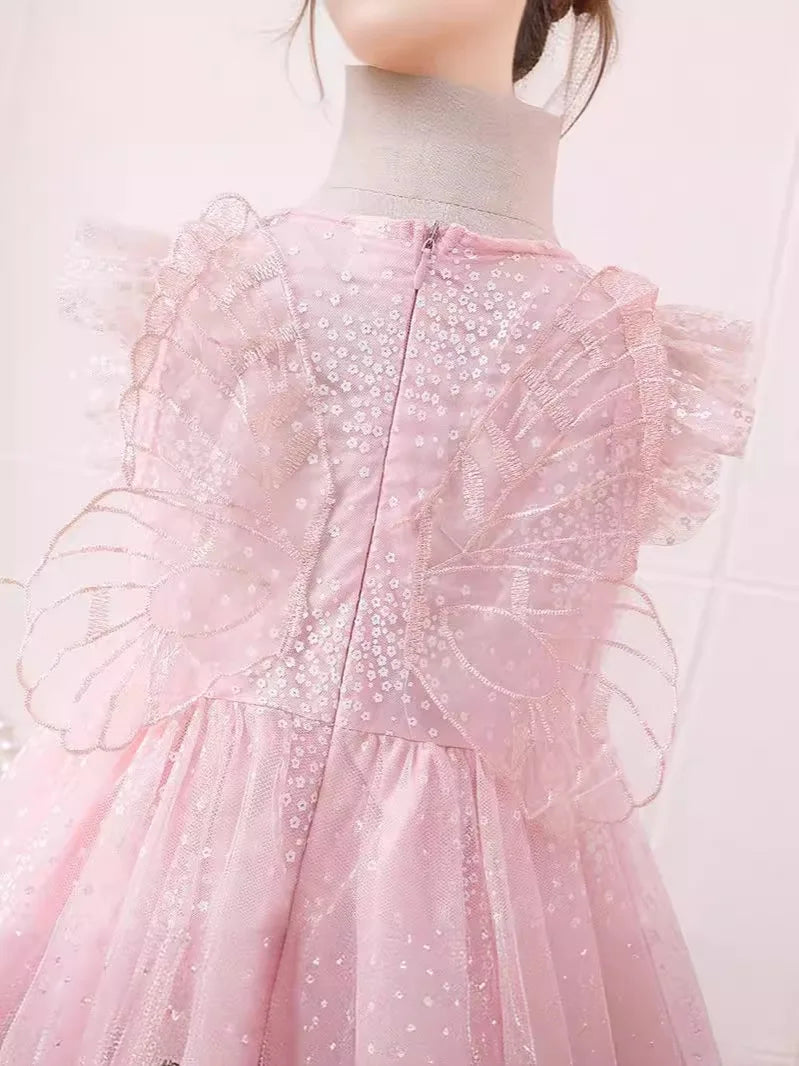 Girls Summer White Princess Dress Kids Tulle Tutu Skirt With Wings Cute Baby Girls Fluffy Party Dress For Birthday Holiday